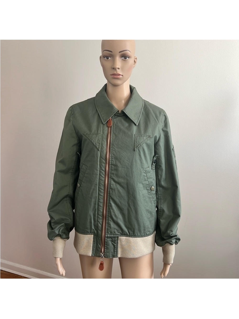 BEAUTY & YOUTH UNITED ARROWS Asymmetrical Zip Green Military Bomber Jacket Size